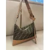 Fendi Brown And Beige FF Logo Jacquard Fabric Shoulder Bag With Leather Trims size:34×22 #A54307 Fendi Brown And Beige FF Logo Jacquard Fabric Shoulder Bag With Leather Trims size:34×22 #A54307