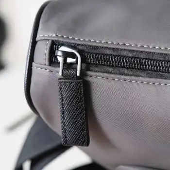 Prada Mens Dark Gray Re-Nylon Crossbody Messenger Bag with Detachable Pouch – Iconic Triangle Logo Adjustable Strap #A58757