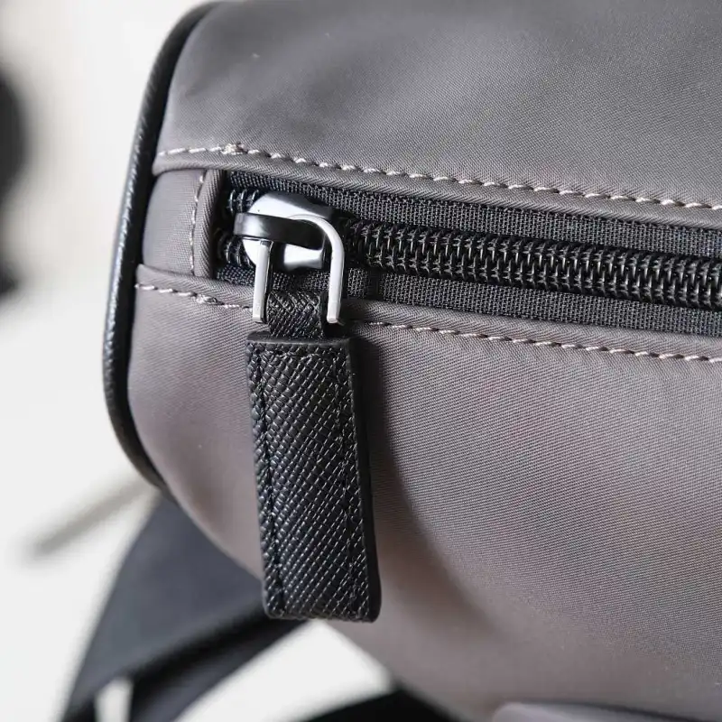 Prada Mens Dark Gray Re-Nylon Crossbody Messenger Bag with Detachable Pouch – Iconic Triangle Logo Adjustable Strap #A58757