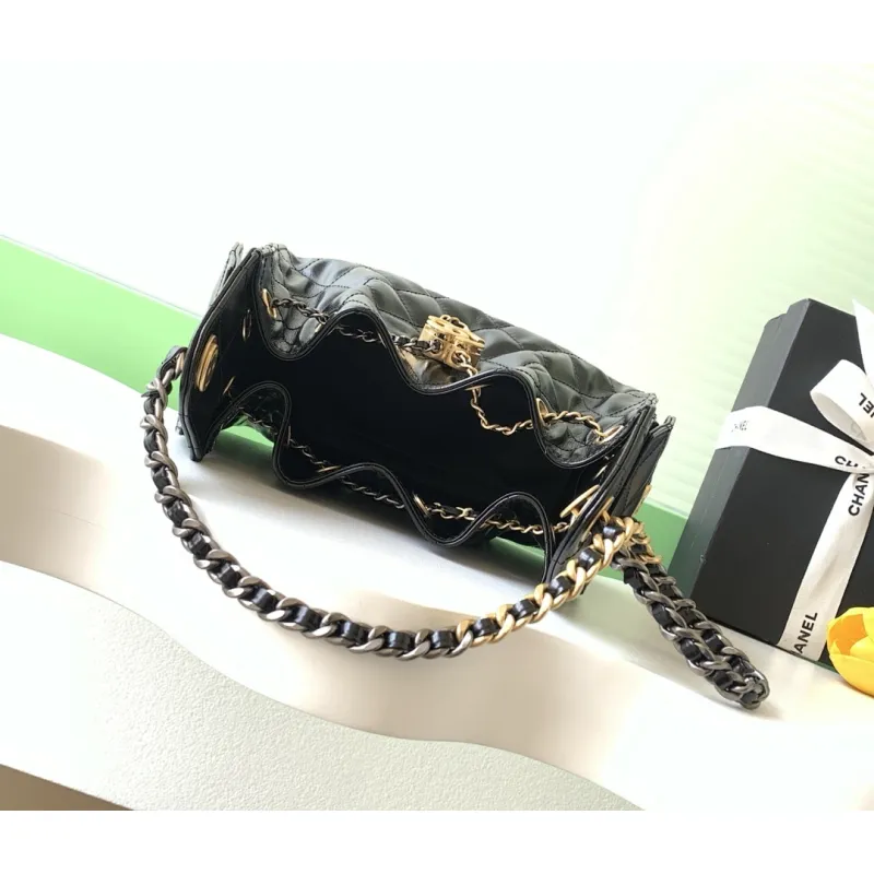 Chanel Hobo Shoulder Bag  Hippie Style Vintage Gold Coin Button Drawstring Bucket Bag #A59440