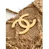 Chanel Womens Evening Bag - Beige Textured Fabric with Fringe Details, Gold-Tone CC Logo & Chain Strap, Luxury Clutch for Elegant Occasions #A56743