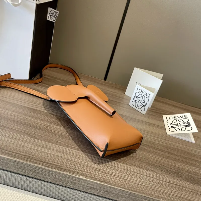 LOEWE Chic Orange Leather Crossbody Phone Bag with Minimalist Design size:19×8×4cm #A54101