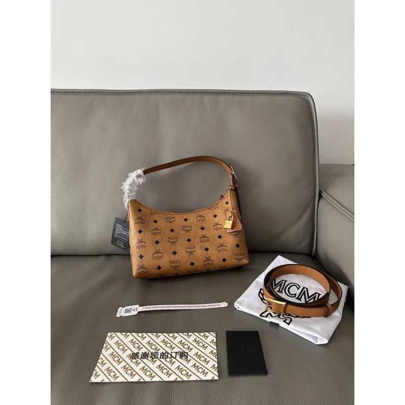 MCM Aren Visetos Hobo Shoulder Bag, PVC Leather, Style 65037 26x19x9.5cm #A61792