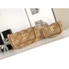 Chanel Womens Evening Bag - Beige Textured Fabric with Fringe Details, Gold-Tone CC Logo & Chain Strap, Luxury Clutch for Elegant Occasions #A56743