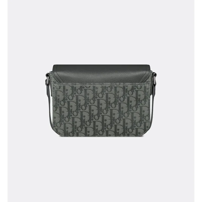 D-ior Saddle Messenger Bag – Anthracite Gray Oblique Jacquard & Grained Calfskin with Signature Aluminum Buckle #A59163