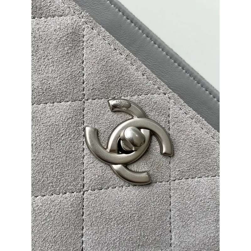 Chanel Quilted Suede Tote Bags With Iconic Chain Straps In Dual Tones #A50980