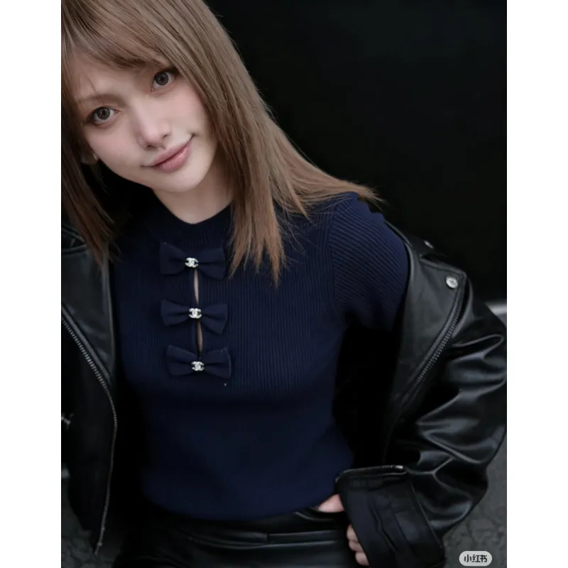 Chanel Monogram Knit Short Sleeve Crew Neck Blouse #A63658