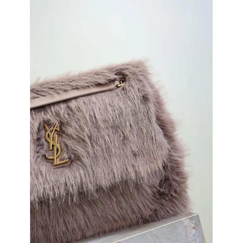 SAINT LAURENT Loulou Medium Shoulder Bag – Light Beige Suede with Chevron Quilt & Tone-On-Tone YSL Logo (Convertible Chain Strap) #A58776