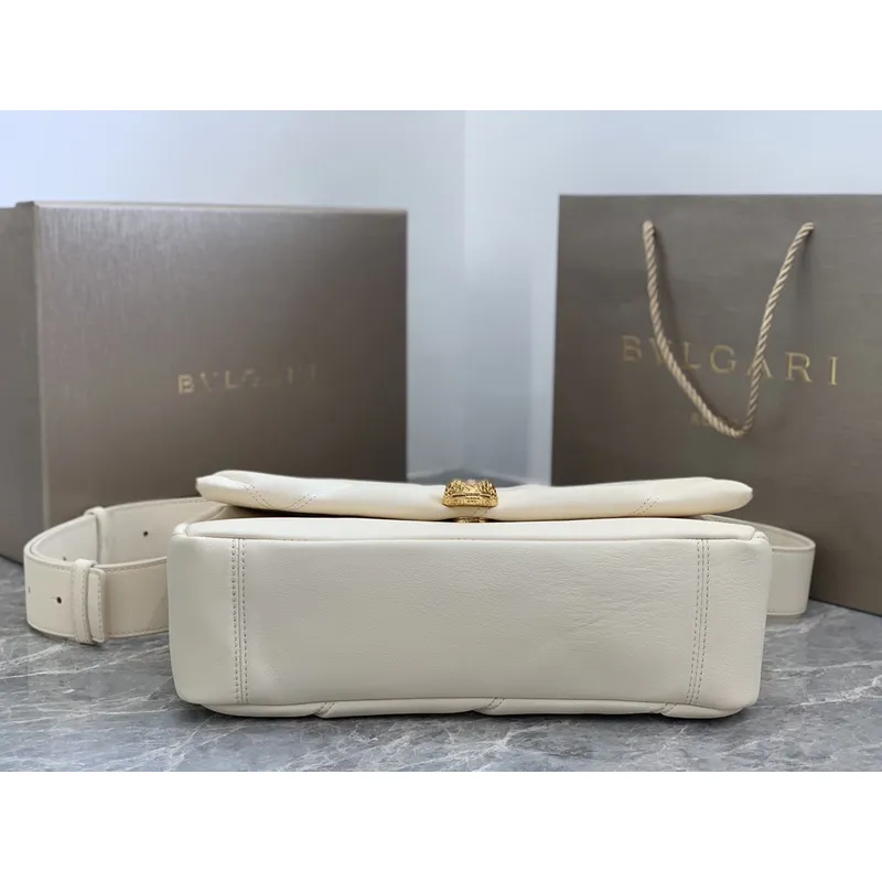 Bvlgari Serpenti Diamond Blast Shoulder Bag In Creamy White Leather For Luxury Style #A51665