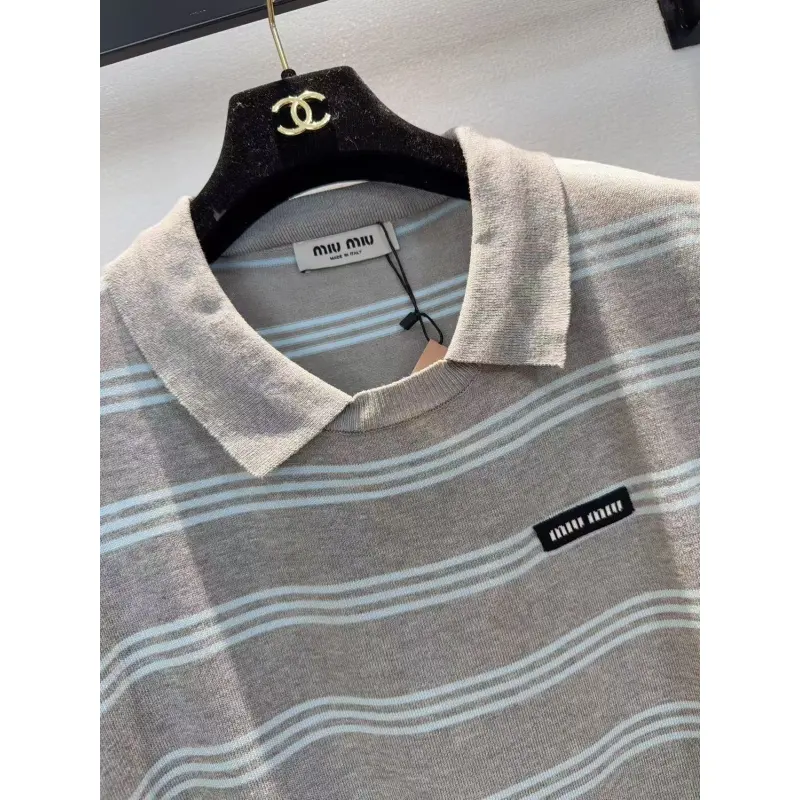 MIUMIU Monogram Knit Short Sleeve Crew Neck Blouse #A63661