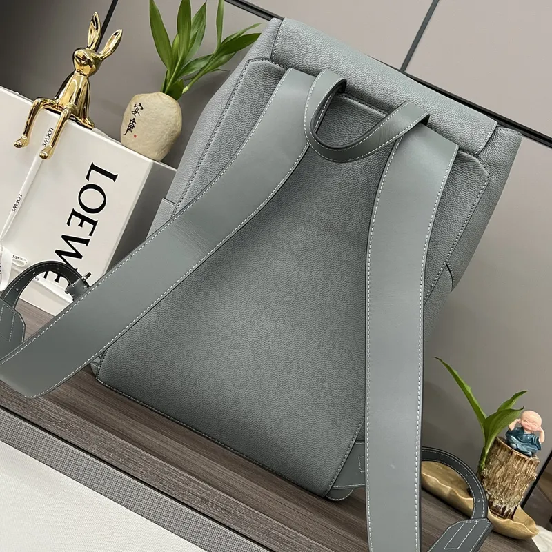 Loewe Puzzle Backpack In Light Gray Pebbled Leather With Signature Design #A50978