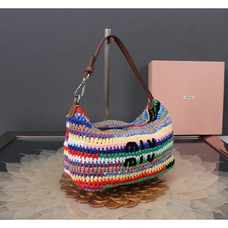 Miu Miu Crochet Hobo Bags: Colorful, Handcrafted Style Statements size:25.5×14×10cm #A53542