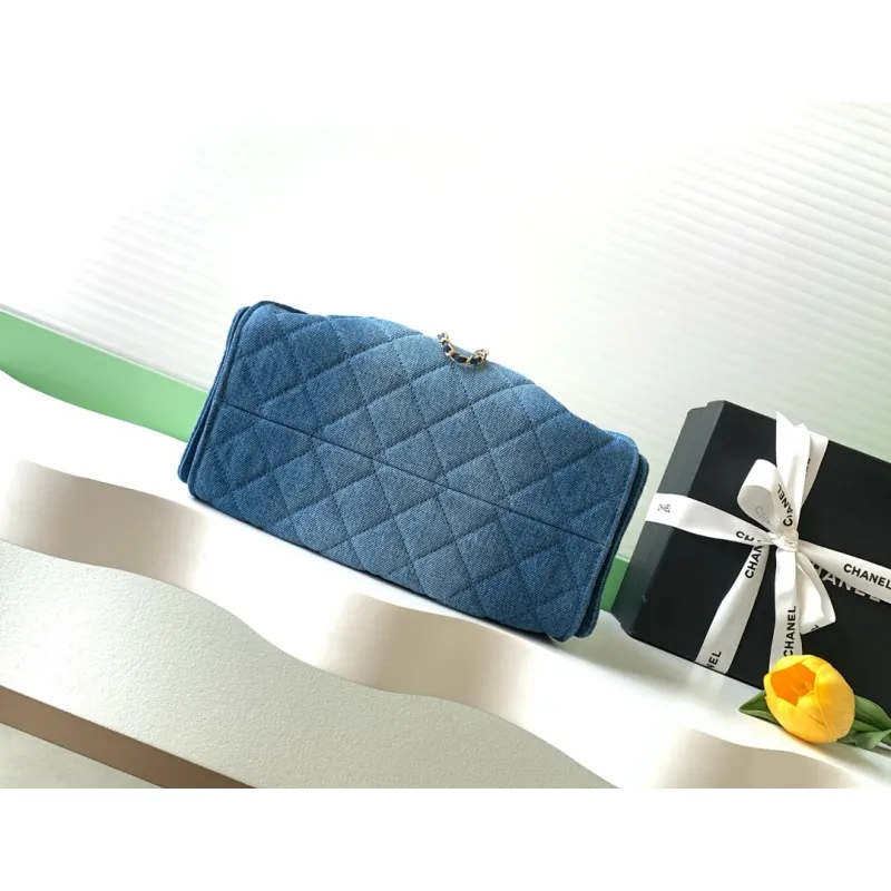 Chanel AS5293 Denim Quilted Hobo Bag with Chain Strap Size 30-26-14 #A62898