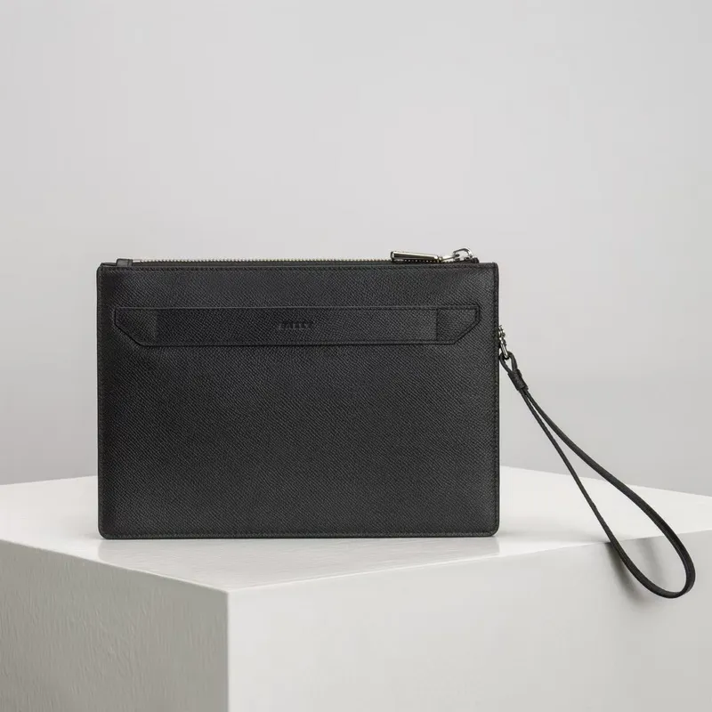 Bally Black Leather Clutch With Signature Stripe For Sophisticated Accessorizing #A51669