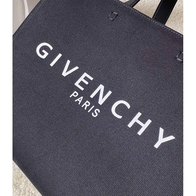 Givenchy Black Canvas Tote Bag With Branding And Gold Hardware #A52344