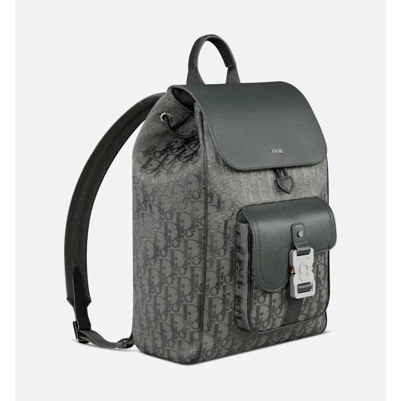 D-ior Mens Grey Oblique Canvas & Grained Leather Backpack - Stylish Luxury for Daily & Travel Use H870 #A57315