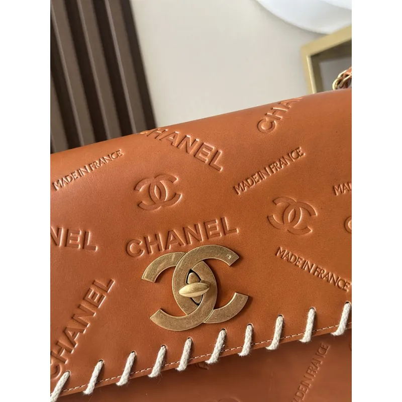 New Chanel Vintage Resin Leather Chain Bag with Large Logo bag two size #A60920