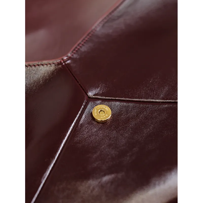 SAINT LAURENT Cassandra Envelope Clutch – Burgundy Smooth Leather with Gold YSL Logo (Detachable Chain Strap) #A58784