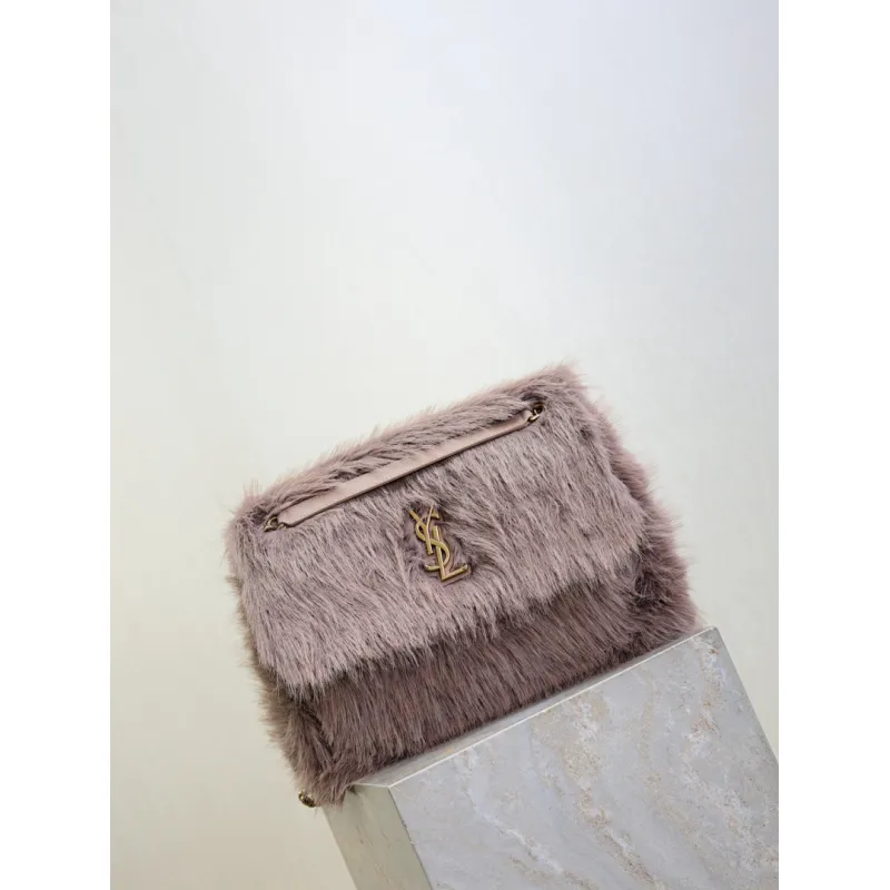 SAINT LAURENT Loulou Medium Shoulder Bag – Light Beige Suede with Chevron Quilt & Tone-On-Tone YSL Logo (Convertible Chain Strap) #A58776