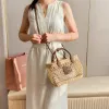 Miu Miu Woven Rattan Handbag With Leather Trim And Brand Plaque #A50907