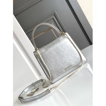 Bvlgari Serpenti Metallic Silver Top Handle Bag With Iconic Motif #A51653