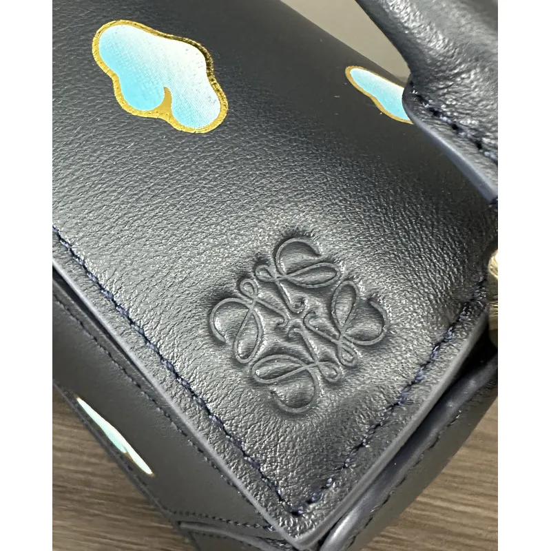 Loewe Puzzle Bag Small Navy Blue Leather with Cloud Design Accents #A50945