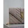 SAINT LAURENT Cassandra Envelope Crossbody Bag Set – Tan Leather-Suede & Black Velvet with Gold YSL Logo (Detachable Chain Strap) #A58774