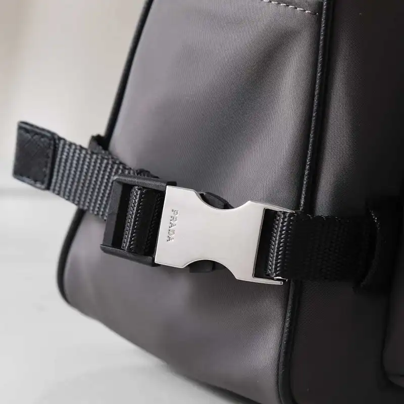 Prada Mens Dark Gray Re-Nylon Crossbody Messenger Bag with Detachable Pouch – Iconic Triangle Logo Adjustable Strap #A58757