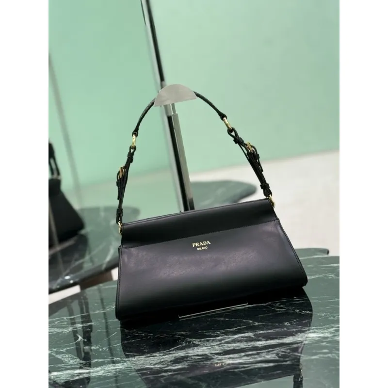 Prada Black Leather Shoulder Bag 1BC262 #A55688