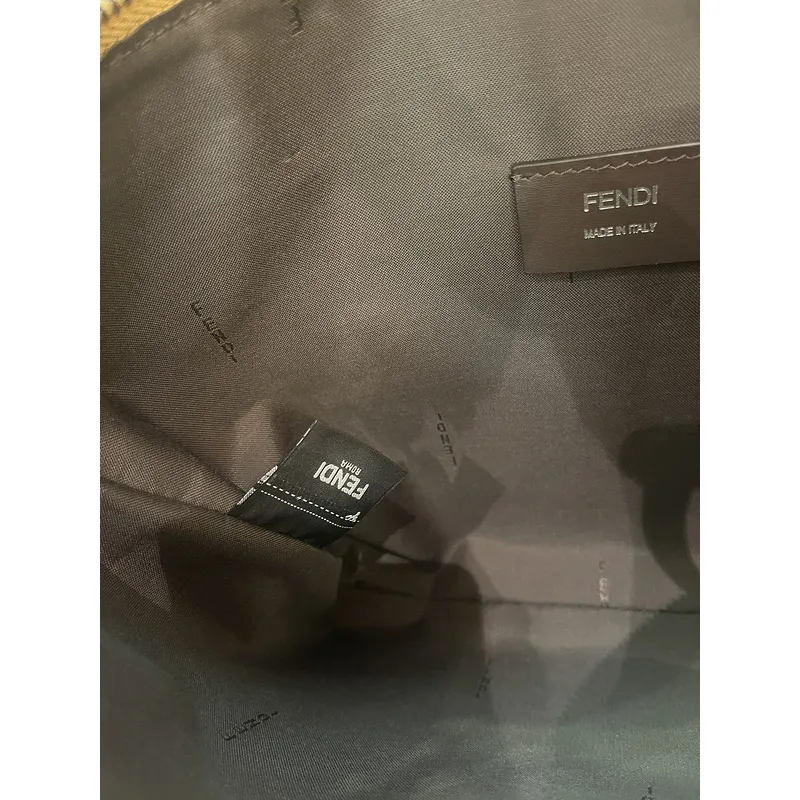 Fendi Brown And Beige FF Logo Jacquard Fabric Shoulder Bag With Leather Trims size:34×22 #A54307 Fendi Brown And Beige FF Logo Jacquard Fabric Shoulder Bag With Leather Trims size:34×22 #A54307