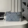 Chanel Womens Denim Tote Bag - Quilted Design, Light Blue Denim Fabric, Gold-Tone CC Logo & Chain Strap with Lock Detail, Spacious Luxury Handbag with Functional Pockets #A56747