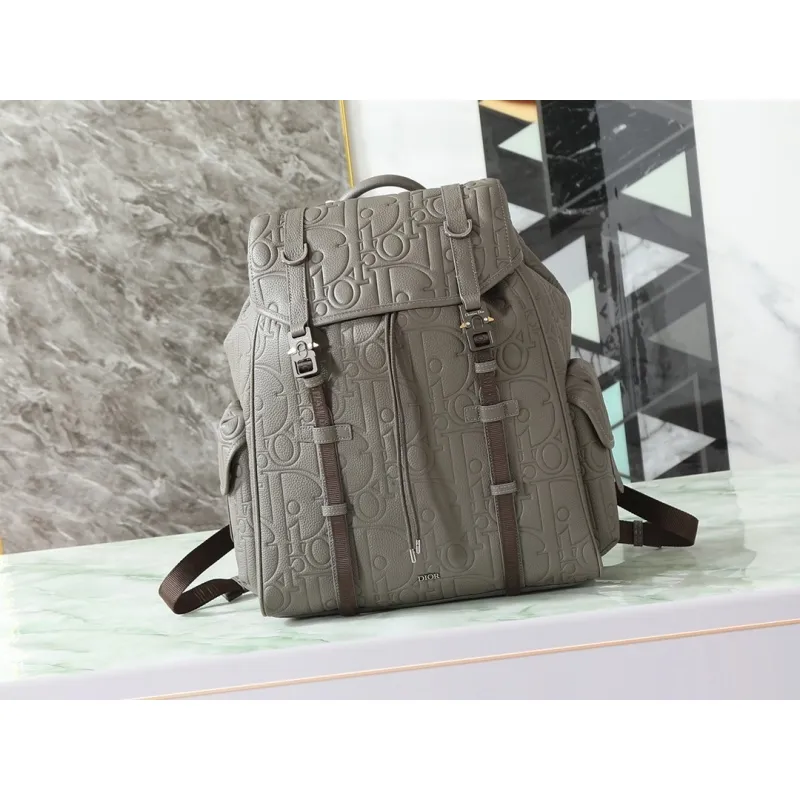 D-ior Mens Grey Embossed Leather Backpack with Signature Hardware - Luxury Fashion for Urban & Travel Essentials A205 #A57316 D-ior Mens Grey Embossed Leather Backpack with Signature Hardware - Luxury Fashion for Urban & Travel Essentials A205 #A57316