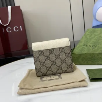 Gucci GG Canvas Compact Wallet with Black Leather Interior, Gold Accents, Classic Pattern & Multiple Card Slots for Women #A56008 Gucci GG Canvas Compact Wallet with Black Leather Interior, Gold Accents, Classic Pattern & Multiple Card Slots for Women #A56008