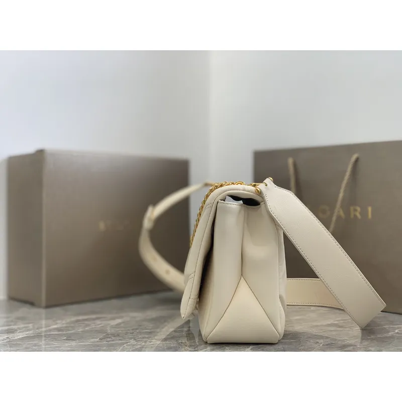 Bvlgari Serpenti Diamond Blast Shoulder Bag In Creamy White Leather For Luxury Style #A51665