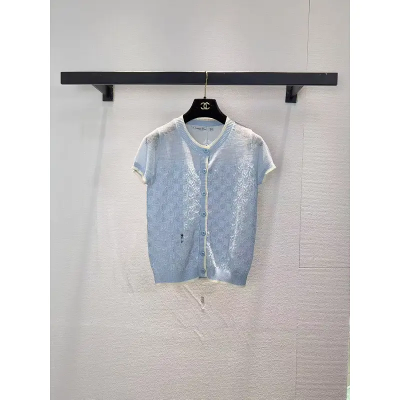 Dior Monogram Knit Short Sleeve Crew Neck Blouse #A63664