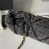 Chanel Womens Top Handle Bag - Gray Textured Fabric with Quilted Design, Gold-Tone CC Logo & Chain Strap, Luxurious Handbag for Fashion-Forward Style #A56746