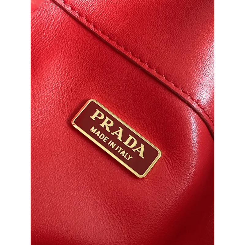 Prada Re-Edition Bucket Bag (4 Colors) – Red/Black/White/Brown Fabric with Gold-Tone Chain & Triangle Logo #A59177 Prada Re-Edition Bucket Bag (4 Colors) – Red/Black/White/Brown Fabric with Gold-Tone Chain & Triangle Logo #A59177