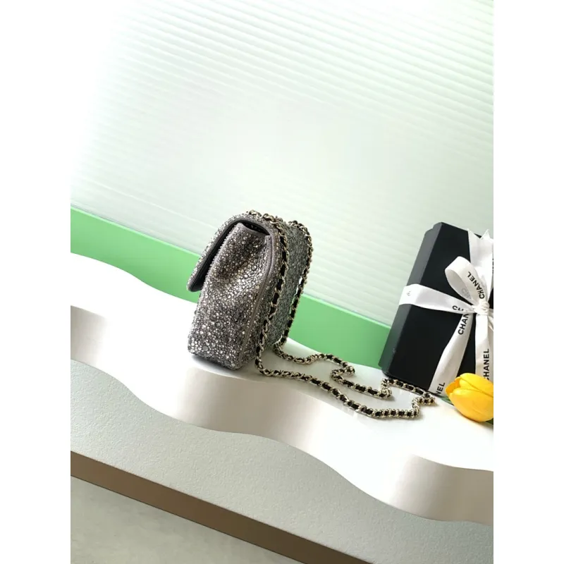 2026 Chanel Evening Bag  Dark Gray  Colorful Rhinestones  Luxurious  Stylish for Formal Events #A60146