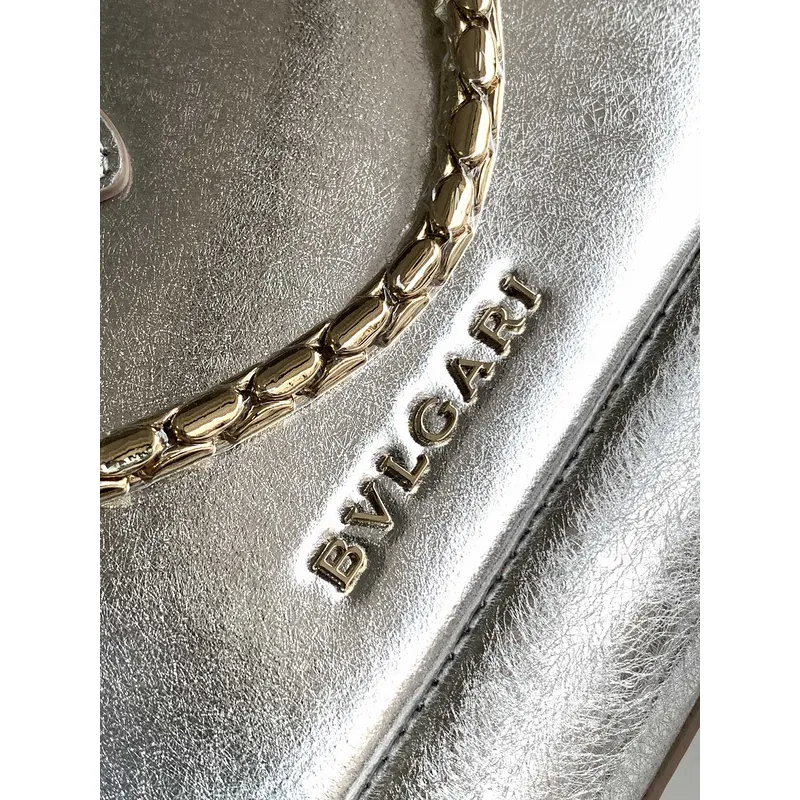 Bvlgari Serpenti Metallic Silver Handbag With Iconic Chain Strap #A51657