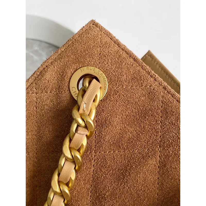 Chanel Quilted Suede Tote Bags With Iconic Chain Straps In Dual Tones #A50980