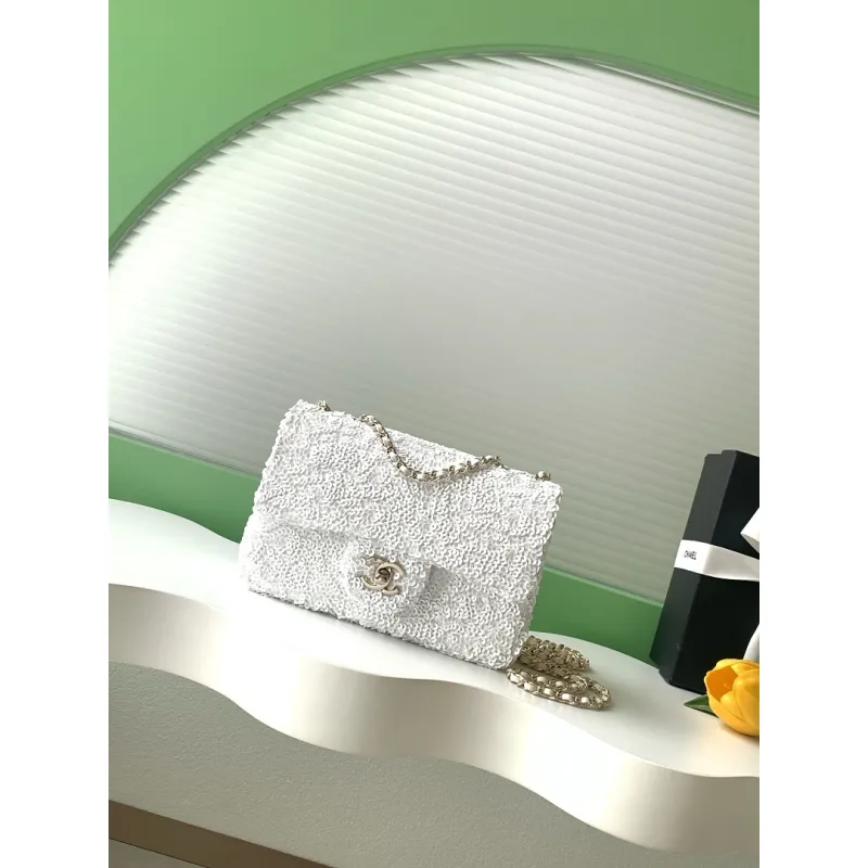 Chanel Classic Flap Tweed Chain Shoulder Bag 14-21-8cm #A63818
