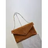 SAINT LAURENT Cassandra Large Envelope Shoulder Bag – Tan Suede with Gold YSL Logo (Detachable Chain Strap) #A58782