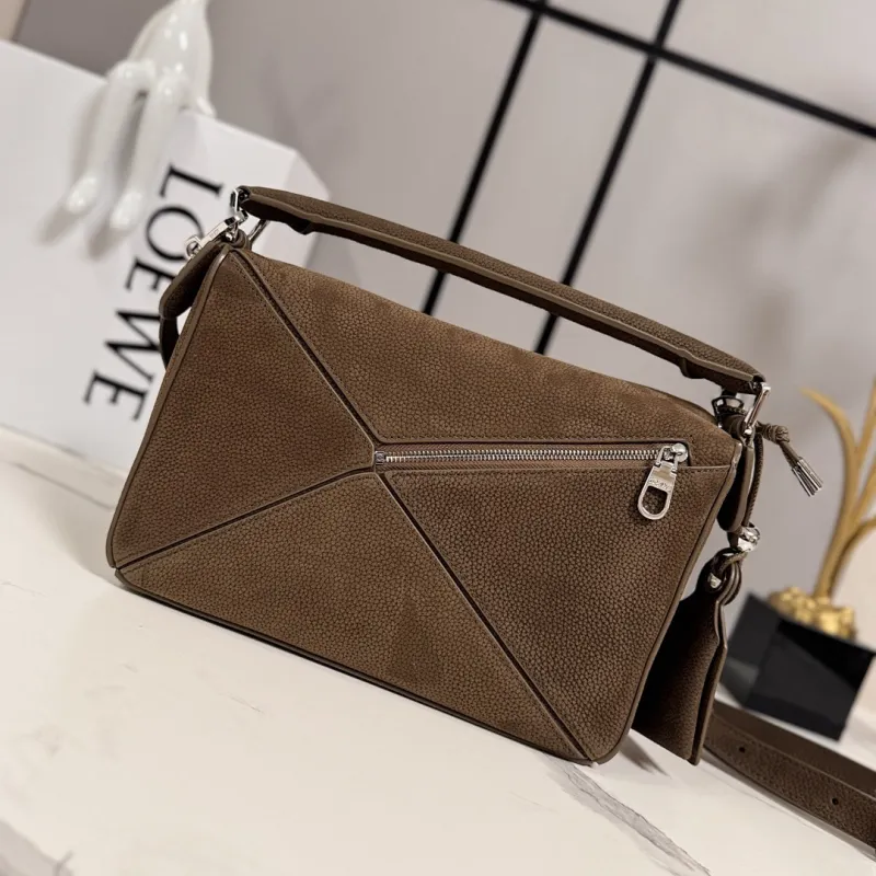 Loewe Featherlight Puzzle Suede Leather Bag 24x10.5x16CM #A63861