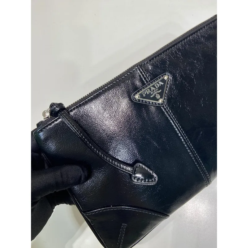 Elegant Black Prada Leather Clutch With Iconic Logo For Timeless Fashion Looks #A49962