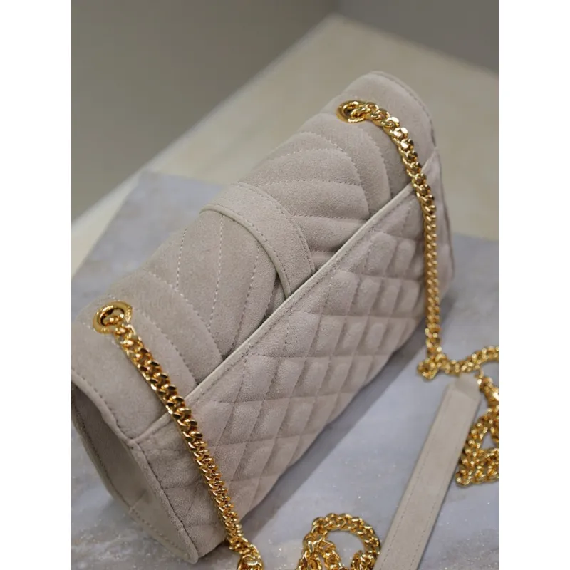 SAINT LAURENT Cassandra Envelope Crossbody Bag Set – Tan Leather-Suede & Black Velvet with Gold YSL Logo (Detachable Chain Strap) #A58774