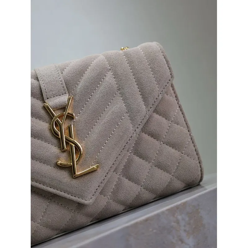SAINT LAURENT Cassandra Envelope Crossbody Bag Set – Tan Leather-Suede & Black Velvet with Gold YSL Logo (Detachable Chain Strap) #A58774