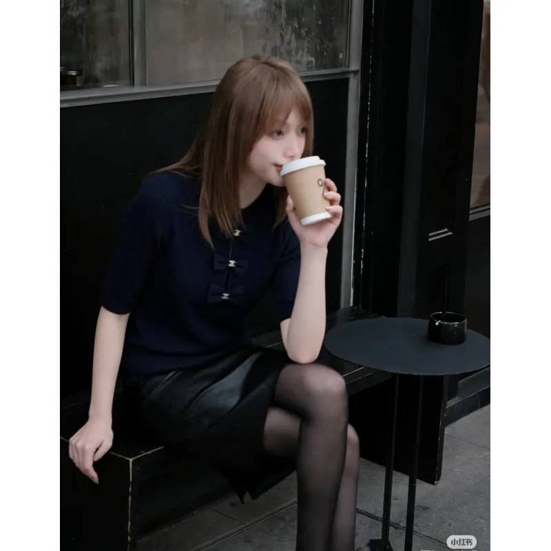 Chanel Monogram Knit Short Sleeve Crew Neck Blouse #A63658