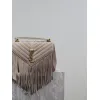 SAINT LAURENT Loulou Fringe Medium Shoulder Bag – Dusty Beige Suede with Chevron Quilt & Gold YSL Logo (Convertible Chain Strap) #A58779