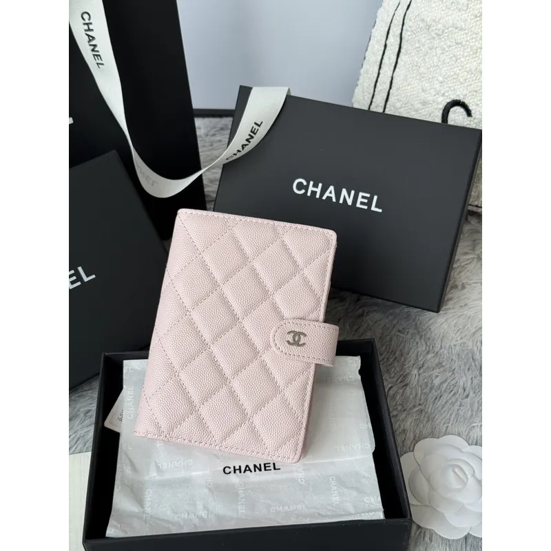 Chanel Quilted Caviar Leather Passport Holder In Blush Pink With Signature CC Turnlock #A50709