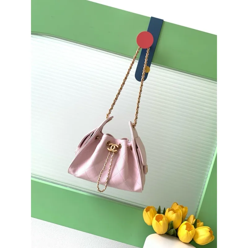 Chanel Hobo Shoulder Bag  Hippie Style Vintage Gold Coin Button Drawstring Bucket Bag #A59440